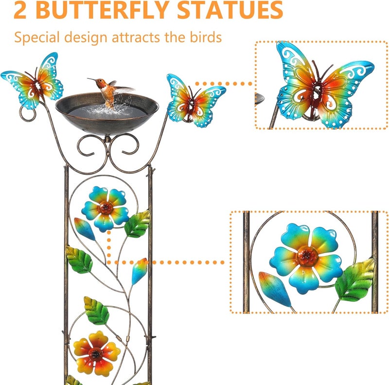 LEWIS&WAYNE Garden Trellis Bird Bath Outdoor, 40 Inch Antique Iron Garden Plant Trellis Decorative with Floral-Butterflies and Detachable Drinking Basin Bowl, Free Standing BirdBath Birdfeeder Station - Image 3